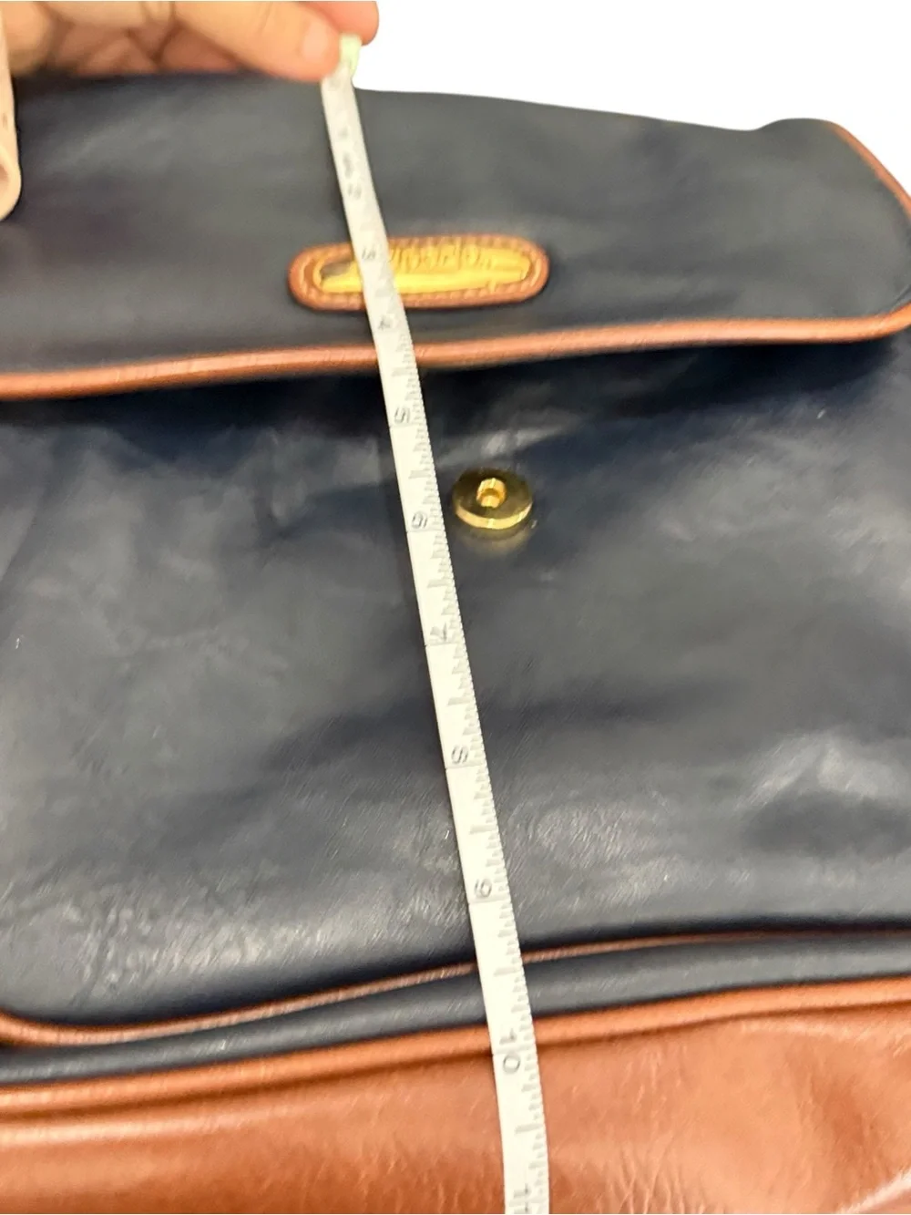 Capezio Navy and Brown Leather Satchel with Gold Accents